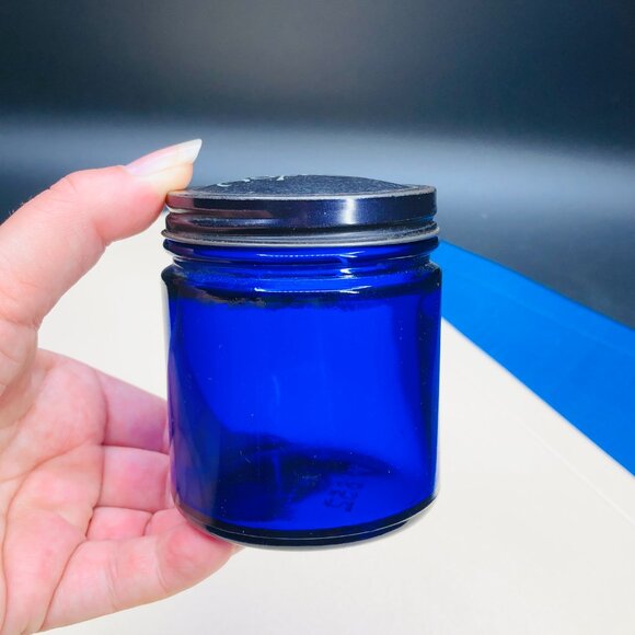 Vintage 60s NOXZEMA Cobalt Blue Glass Jar and Lid - Empty- Skincare Advertising - Picture 8 of 10